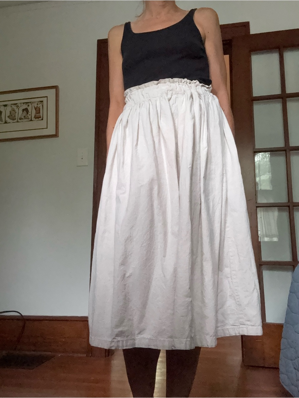 Creamy White Linen Paperbag Waist Skirt-